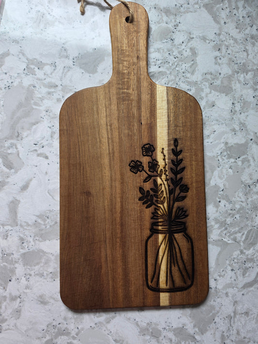 Mason Jar Wildflower Cutting Board